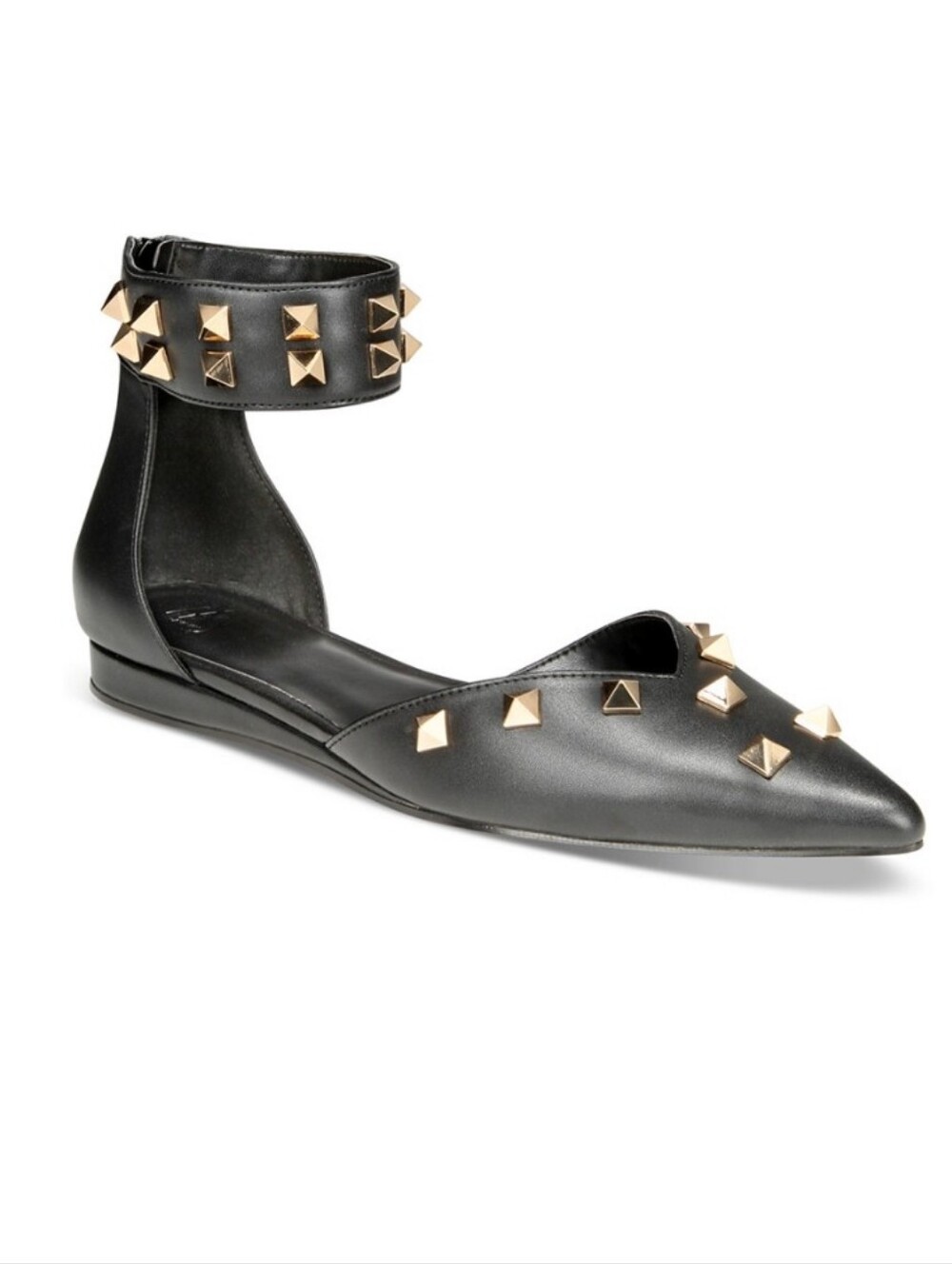 Amina Abdul Jillil Lenox Studded Pointed-Toe Ankle-Strap Flats - Black Size 6